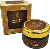 Gold Oud Rose fragrance jar by Banafa For Oud with matching box